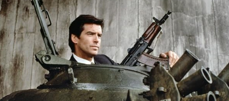 Pierce Brosnan as James Bond emerges from a tank in GoldenEye