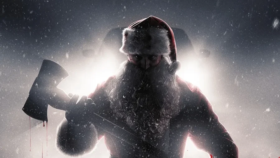 A Santa in silhouette is armed with an axe. From Silent Night, Deadly Night.